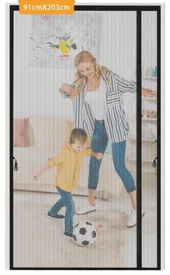 Obrázok produktu pre Magnetická sieťka na dvere, 90x200 cm, čierna, ochrana proti hmyzu, bez vŕtania, automatické zatváranie