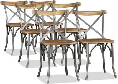 Produktbild von Esszimmerstühle 6 Stk. Mangoholz Massiv und Stahl-Kreuzlehne