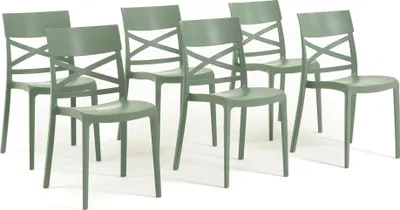 Immagine prodotto di set di 6 sedie impilabili in polipropilene con fibra di vetro per uso esterno e giardino, bar e ristorante, cucina moderna - MARTINA - Verde salvia
