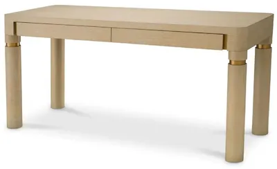 Produktbild von Casa Padrino Luxus Schreibtisch mit 2 Schubladen Beige / Messing 160 x 60 x H. 76 cm - Bürotisch - Computertisch - Büro Möbel - Luxus Möbel - Luxus Einrichtung - Büro Einrichtung - Luxus Qualität