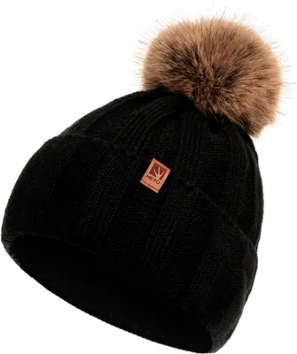 Produktbild von Damen Wintermütze HEYO Warm Mütze mit Fleece gefüttert Kunstfell Pompom Basic Beanie für Winter Schwarz