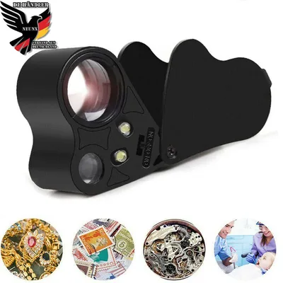 Produktbild von 30X 60X Vergrößerungsglas Leselupe Juwelierlupe Leuchtlupe LED Beleuchtete Juwelierlupe mit LEC-Light, Faltbare Taschenlupe mit 2 Linsen Schwarz