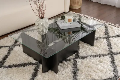 Obrázok produktu pre Skye Decor, Flavio - Drevený čierny, konferenčný stolík, 100 % tvrdené sklo, čierne drevo, 105 x 65 x 30 cm