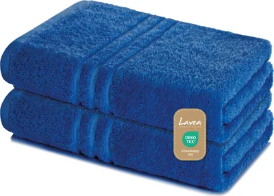 Produktbild von Lavea® 2er Set Saunatuch 80x200 cm, XXL Badetuch, 100% Baumwolle Frottier, saugstark, pflegeleicht 60°C, Elena, Royalblau