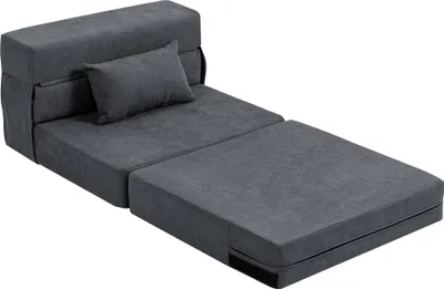 Produktbild von Bodensofa, Polstercouch, in Matratze umwandelbar, Schaumstoff, Kissen, Dunkelgrau