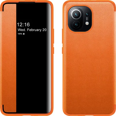 Produktbild von Xiaomi Mi 11 Hülle, Schlank Kunstleder Klapp Ledertasche Schutzhülle für Xiaomi Mi 11 Orange