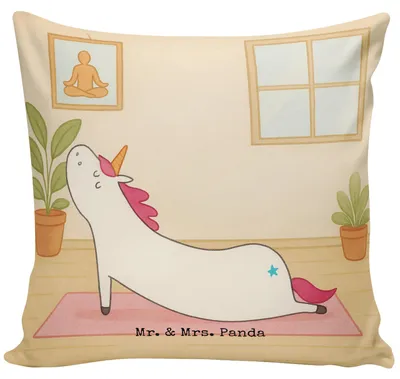 Produktbild von Mr. & Mrs. Panda kissen für sofa Einhorn Yoga Design - Weiß - Geschenk, Sport, Deko, Sofakissen 40x40, Entspannung, Couchkissen, Lustig, Polster, Einhörner, Süß