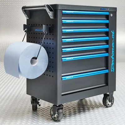 Produktbild von Werkzeugwagen 7 Schubladen + Papierrollenhalter und 2 Rollen Werkstattpapier