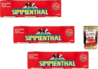 Produktbild von Simmenthal Rindfleisch in pflanzlicher Gelatine, 3er Pack (je 3 x 90 g Dosen), italienische Fleischspezialität für Salate & Sandwiches + Italian Gourmet polpa