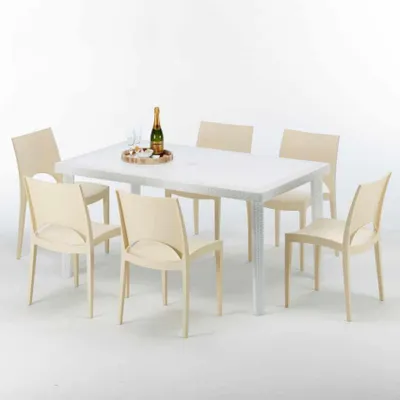 Produktbild von Weiß Rechteckig Tisch und 6 Stühle Farbiges Polypropylen-Außenmastenset Grand Soleil Paris Summerlife - Beige
