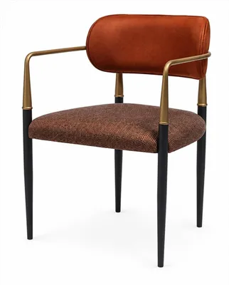 Productafbeelding van 6 eetzitplaatsen, donkerbruin, met armleuningen, zwart, bronskleurig, bekleed
