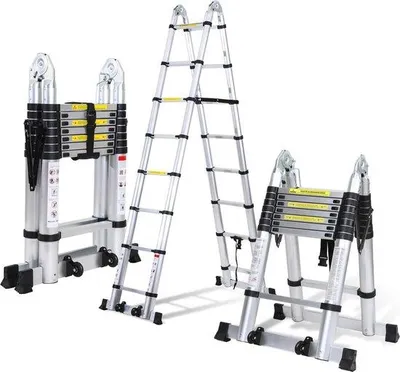 Produktbild von Famanu Teleskopleiter 5 m - Antirutsch Aluminium Klappleiter mit 150 kg Tragkraft