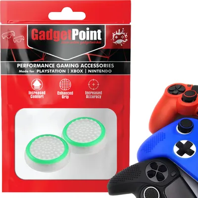 Immagine prodotto di Impugnature per il pollice - Impugnature per il pollice per PS5, PS4, PlayStation, Xbox Series X/S, One, 360 e Nintendo Switch Pro Controller - Impugnature per il pollice da gioco - Impugnature per il pollice ad alte prestazioni - Tappi antiscivolo per joystick - Accessori per la bescherming - Wit/Groen -