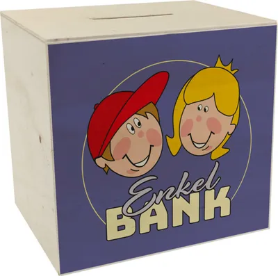 Produktbild von Enkelbank Spardose aus Holz in lila zum Thema Großeltern und Enkel