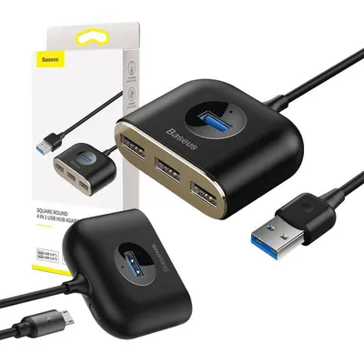 Produktbild von Baseus Square round 4-in-1, USB 3.2 Gen 1 (3.1 Gen 1) Type-C, USB 2.0, USB 3.2 Gen 1 (3.1 Gen 1) Type-A, 480 Mbit/s, Schwarz, 1 m, USB