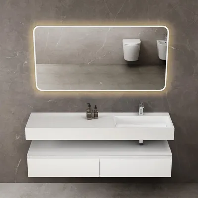 Immagine prodotto di doporro Mobile Bagno Sospeso 150cm Bianco Opaco con Lavabo, Specchio e Lampada LED, Set di Mobili da Bagno Chiusura Soft Close Arredo Moderno, Seria Up
