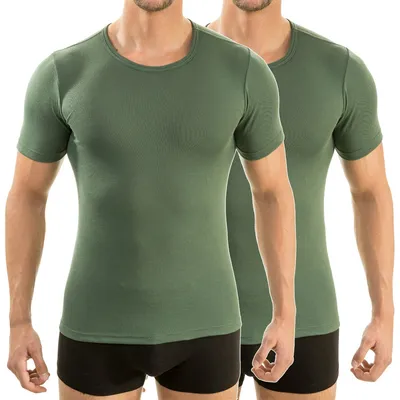 Herren kurzarm Shirt Rundhals olive 2er Pack