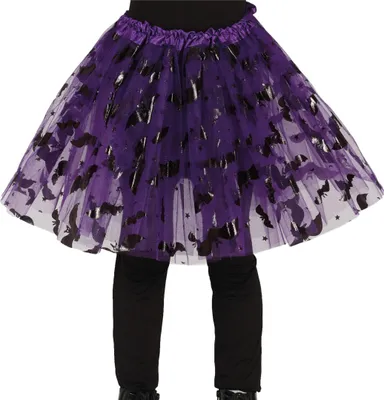 Immagine prodotto di Strega Halloween Tutu Gonna Arancione Viola Pipistrello Design Spaventoso Partito Costume Spettrale Notte Festiva Moda Magico Divertimento Unico, Colore: Viola