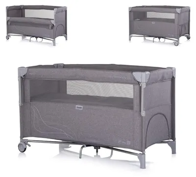 Produktbild von Chipolino Reisebett Relax Leinen 2 Ebenen Tasche, Reißverschluss, Räder, faltbar schwarz grau