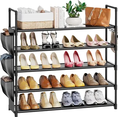 Produktbild von 5-lagiges Lagerregal, Schuhschrank, Metallrahmen, Vliesregal, einfaches Schuhregal für den Haushalt, 86 x 28 x 88 cm
