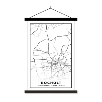 Produktbild von MuchoWow® Textilposter Karte - Bocholt - Karte - Stadtplan 40x60 cm mit schwarzem Rahmen - Wanddekorationen
