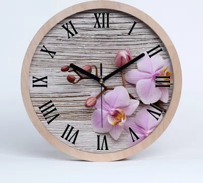 Produktbild von Holzuhr 20fi cm wanduhr - schwarze Spitzen - Orchidee auf dem Holz