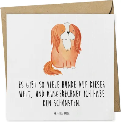 Produktbild von Mr. & Mrs. Panda Klappkarte Hund Cavalier King Charles Spaniel - Weiß - Geschenk, faltkarte, Bester, Spruch, anlasskarte, Glückwunschkarte, doppelkarte, Sprüche
