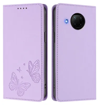 Produktbild von Lederhülle für Xiaomi Mi 10T Lite, Schmetterling Prägung Leder Brieftasche Schutzhülle mit Ständer Violett