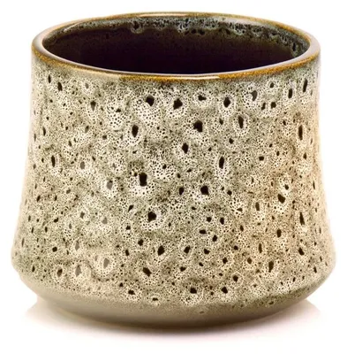 Produktbild von Keramik Blumentopf Übertopf rund Vintage braun glasiert 14 cm ohne Abflussloch