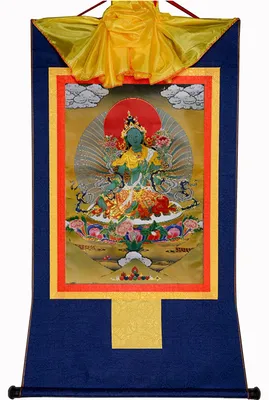 Imagen del producto de Solidchoice - Arte tibetano Thangka - Tapiz de pared de Tara verde para meditación