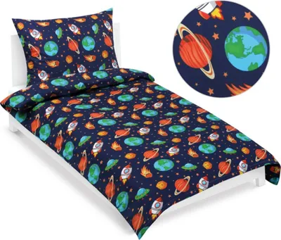 Produktbild von Baumwollbettwäsche junior - Blau,orange - 140x200, 70x90