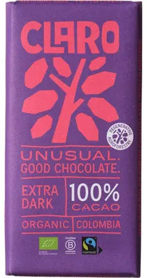 Zdjęcie produktu dla Claro Reep 100% Extra Ciemna Czekolada 80g – Intensywny, pełny smak