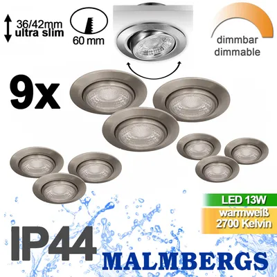 Produktbild von 9er Set LED Einbaustrahler dimmbar schwenkbar silber IP44 MD-13