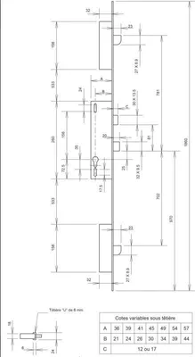 Image de Serrure à larder 3 points coffre 92MTX U7 45mm - METALUX - F1U7450200