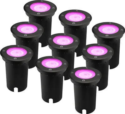 Produktbild von Ledvion 9er Set LED Bodenstrahler Außen IP67 4.9W 5W GU10 RGB 1m Rund