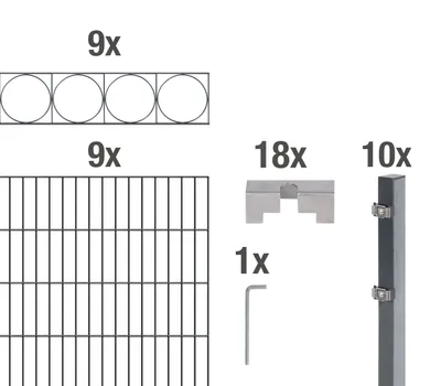 Immagine prodotto di Alberts 668877 Staccionata doppia "Oslo" come set completo di 47 pezzi, plastificata, antracite, altezza 160 cm, lunghezza 18 m