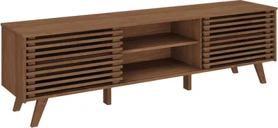 Produktbild von TV Lowboard RIAN mit 2 Schiebetüren für 75" TV Kastanien Finish - TV Kommode aus massivem Kiefernholz, 3 verstellbare Einlegeböden, TV Sideboard