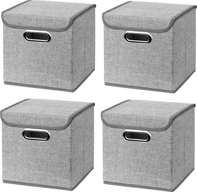 Produktbild von 4 Stück Hellgrau Faltbox 25 x 25 x 25 cm Aufbewahrungsbox faltbar,  mit Deckel