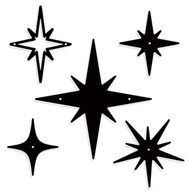 5er-Set Metall-Sterne Wanddeko, schwarz, 5 Größen