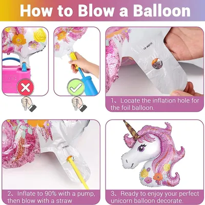 Einhorn Folienballon Set Zahl 2, Regenbogen, 10 Stück