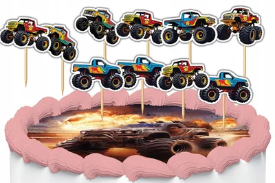 Zdjęcie produktu dla Toppery Na Tort Ozdobne Dekoracja Zestaw - Monster Truck Auta 10Szt.