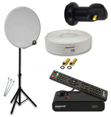 Produktbild von PremiumX Camping Sat Anlage 45cm Antenne Hellgrau LNB Kabel Stativ Receiver