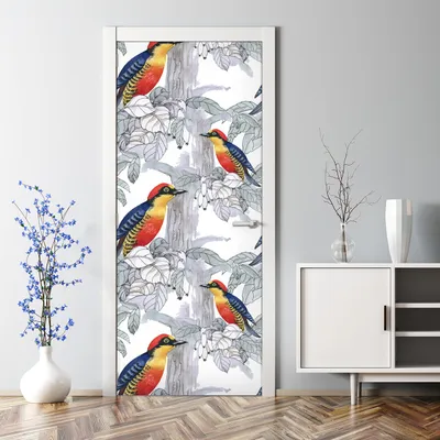 Produktbild von Dekorative Türaufkleber selbstklebend Klebefolie Aufkleber Handbemalte Vögel 85 x 200 cm