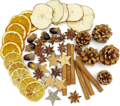 Produktbild von Potpourri Weihnachten Adventskranz Deko 69 Stück Tannenzapfen Zimtstangen Orangenscheiben Apfelstücke Streudeko