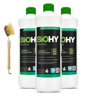Produktbild von BiOHY Sanitärreiniger (3x1l Flasche) + Dosierer | Kalkzersetzendes Konzentrat für den Sanitärbereich | Badreiniger mit angenehme & frischen Duft | EXTRA STARK