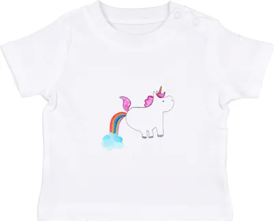 Produktbild von Mr. & Mrs. Panda Babyshirt Einhorn Pupsen 0. - 6. Monat - Weiß - Geschenk, Spaß, Glitzer, Pups, Regenbogen,  T-Shirt, Baby Top, Kinder Oberteil, Unicorn, Shirt, Öko