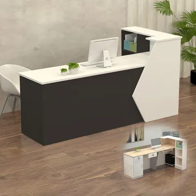 Obrázek produktu pro Pult recepce, prodejní pult, dřevěný s úložným prostorem, rozměry 220x60x100 cm, barva: bílá, černá