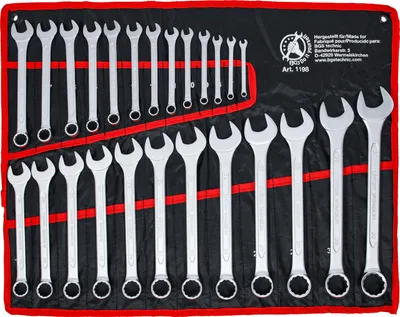 Productafbeelding van Maulringsleutels, set van 25 stuks, vergelijkbaar met artikelnummer 1196, maar uitsluitend gemaakt van gereedschapsstaal, met maten van 6 tot 32 mm. Fabrikant: BGS, artikelnummer: Wv_1198