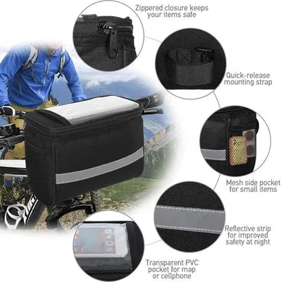 Image de Porte-vélos - porte-bagages - avec bandes réfléchissantes - polyester - noir - 21 x 15,5 x 13 cm