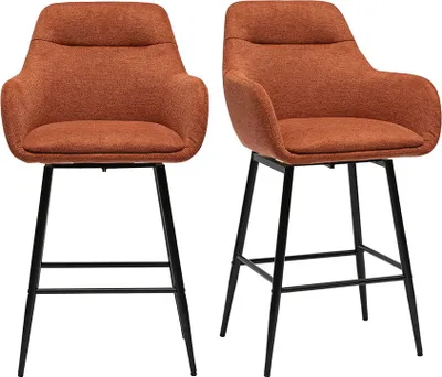 Produktbild von Miliboo - Drehbare Barhocker 360° in strukturiertem Samt-Effekt Brandfarben und Metall H65.5 cm (2er-Set) ALESS